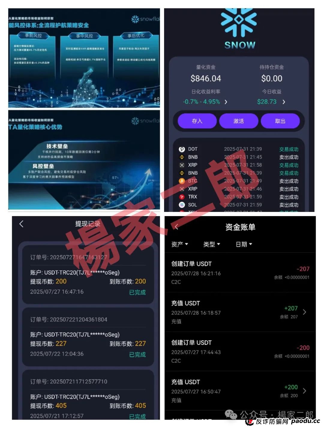 “SNOW量化ai”又一个类似“鑫慷嘉”的跟单类资金盘骗局，正在悄悄疯狂收割！