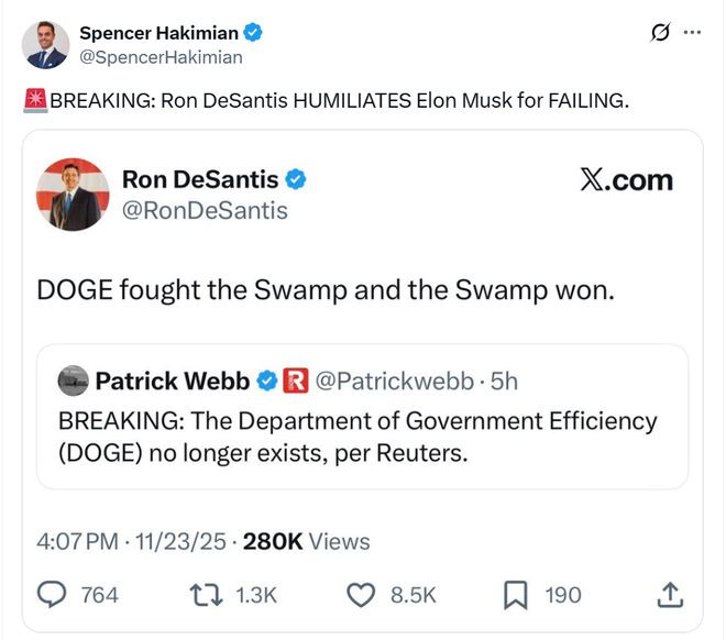 马斯克的“悲哀”!报道称:协议还有八个月,但DOGE“已不存在” 马斯克的“悲哀”!报道称:协议还有八个月,但DOGE“已不存在”