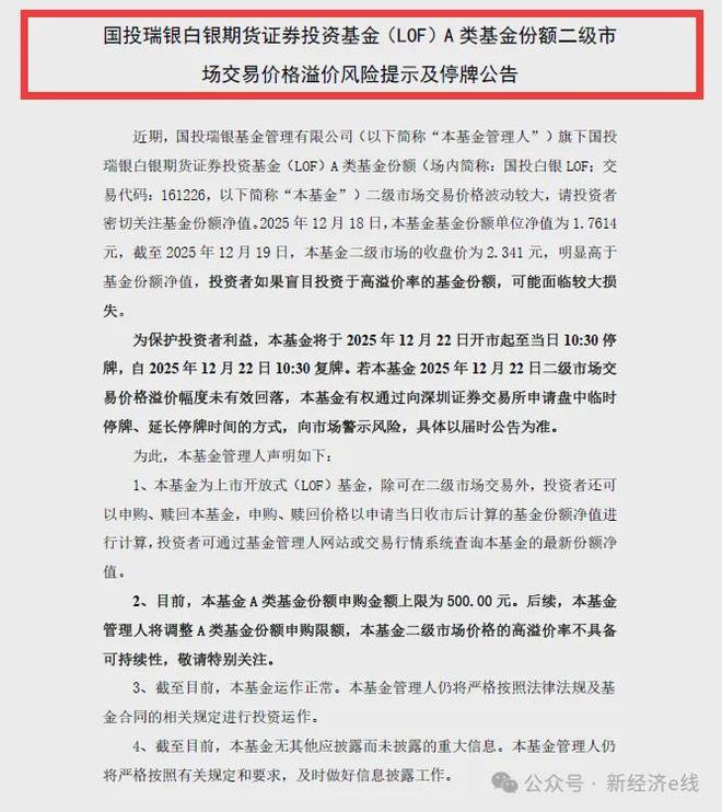 国投白银LOF涨疯了！11则风险提示仍未降温，场内最新溢价超44%