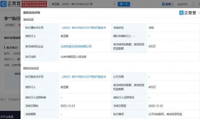 李亚鹏再陷财务危机：1381万被执行，495万股权冻结背后的商业迷局