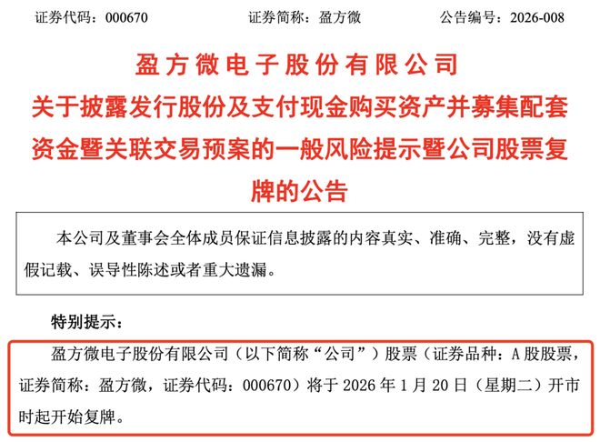 重大资产重组！A股公司公告，今日复牌！