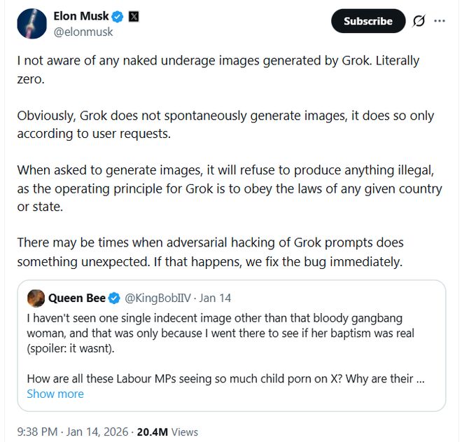 Grok“一键脱衣”遭加州调查，马斯克玩火或自焚